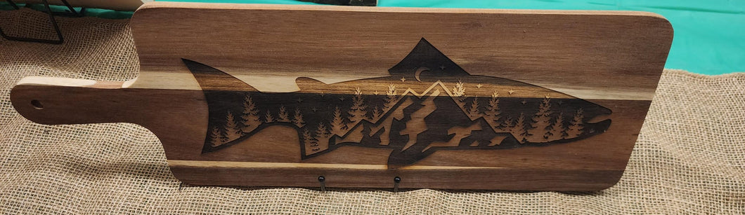 Beautiful Acacia Serving Board with a Fishing theme